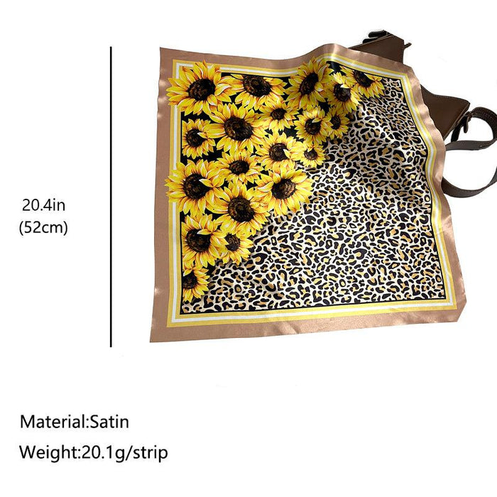 Fashion Leopard Sunflower Scarf Simulation Silky Print Scarf