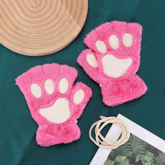 Women Cartoon Gloves Student Winter Fingerless Warmth Padded Gloves