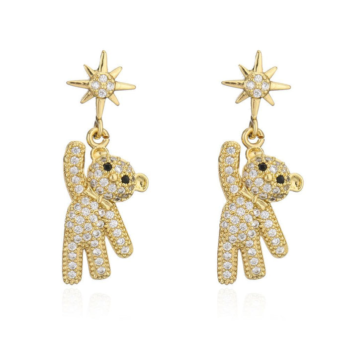 New Gold Color Zircon Animal Collection Bear Earrings