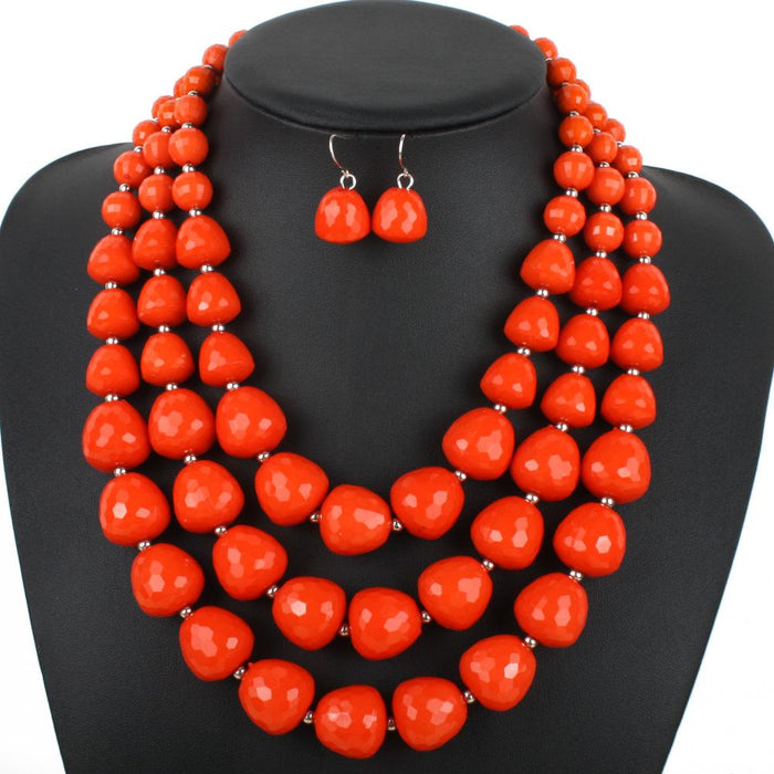 Women's jewelry color Beaded exaggerated Necklace Set
