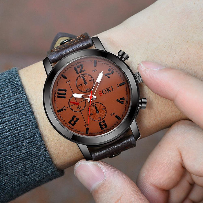 Fashion Mens Leather Strap Big Dial WristWatch Casual Quartz Sport Male Clock