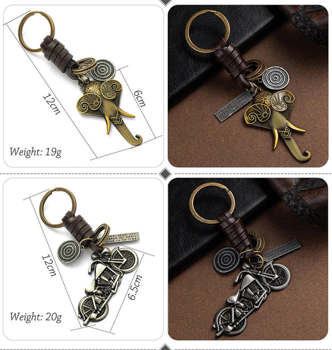 Vintage punk style leather metal key chain creative small gift hand woven car key chain pendant