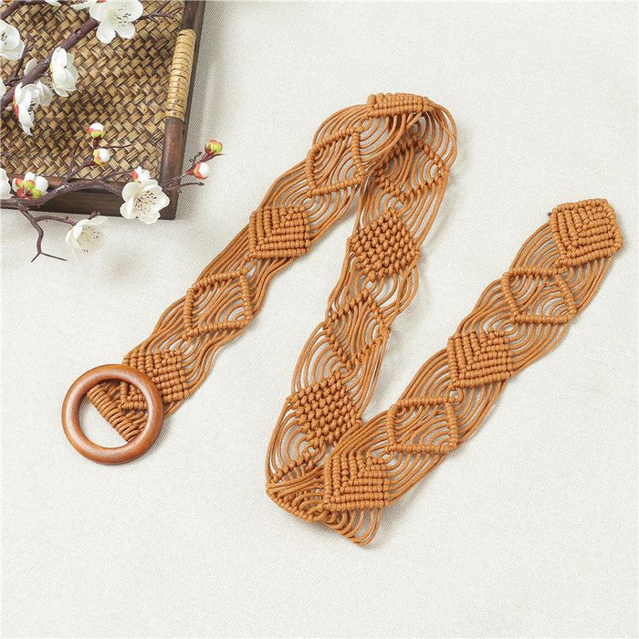 Handmade Women's Vintage Style Round Buckle Woven Belt