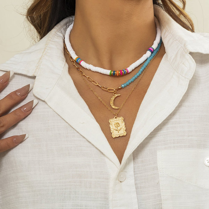 Versatile Geometric Square Brand Moon Pendant Necklace