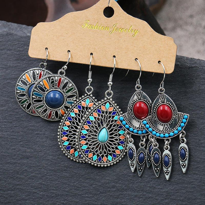 Three-Piece Metal Drop Earrings Set Jewelry