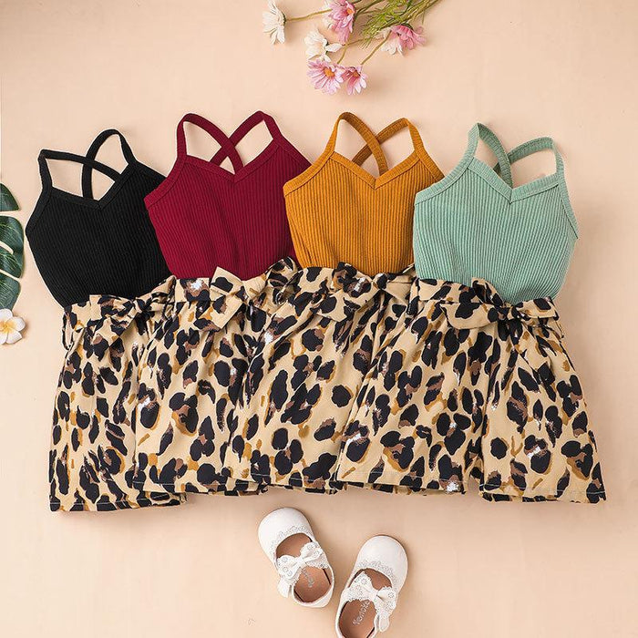 Girls' Suspender Leopard Print Jumpsuit