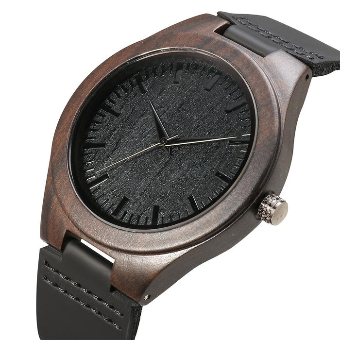 2022 Classic Simple Men's Leather Strap Ebony Wooden Watch
