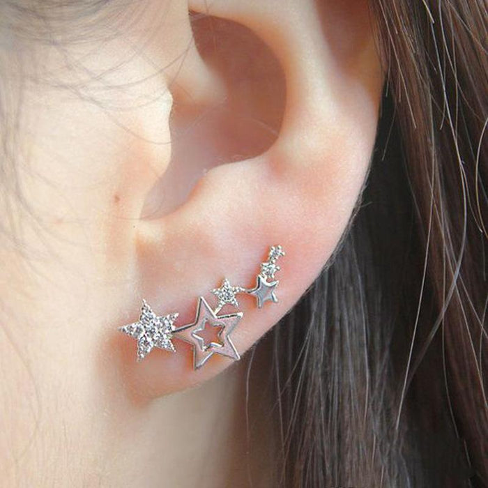 Zircon Star Clip Stud Earrings