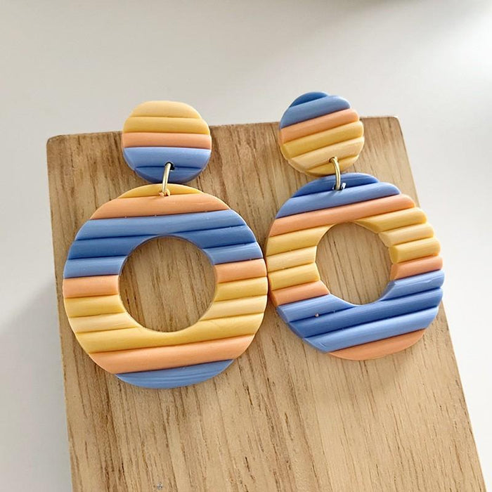Rainbow soft pottery Earrings geometric U-shaped clay Earrings temperament Fashion Earrings