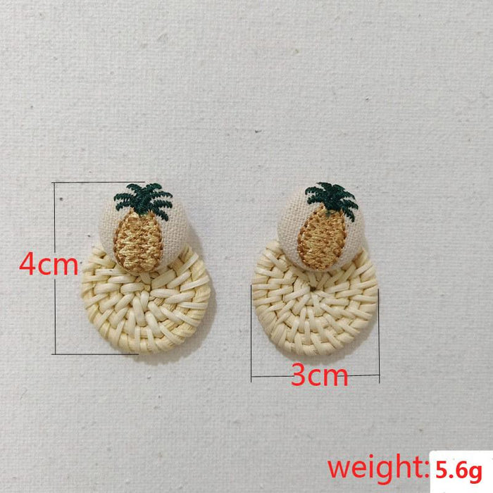 Popular Cloth Embroidery Pineapple Rattan Circle Earrings