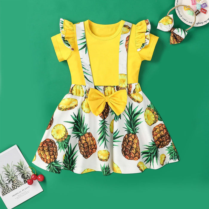 Seasonal strawberry full print strap skirt three pieces