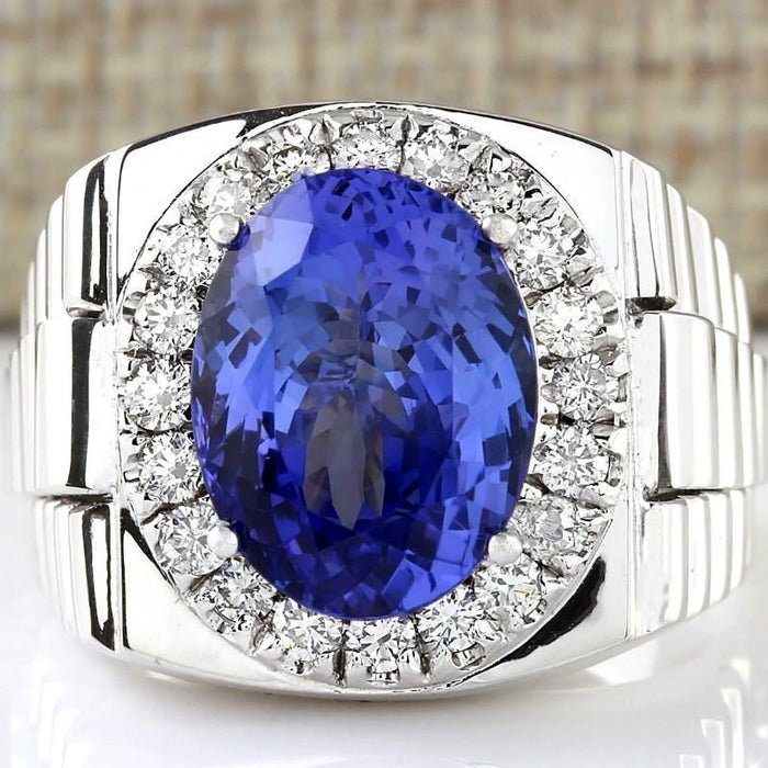 Luxury Gorgeous Men Jewelry Oval Cut Blue Zircon Rings
