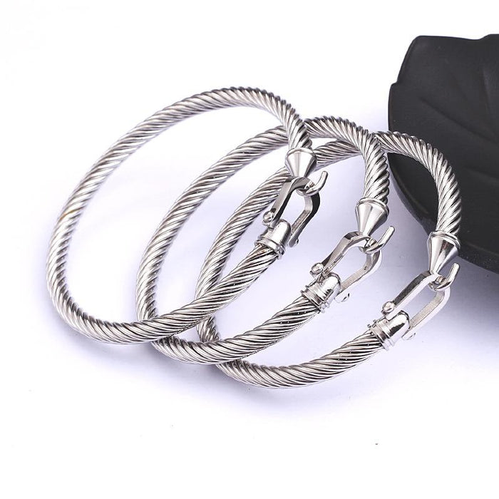 New Horseshoe Buckle Titanium Steel Bracelet Cable Twisted Wire Bracelet Bangle