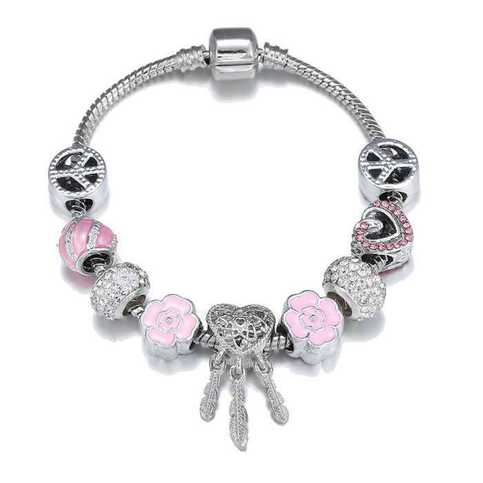 DIY Big Hole Bead Hollow Heart Dream Catcher Bracelet