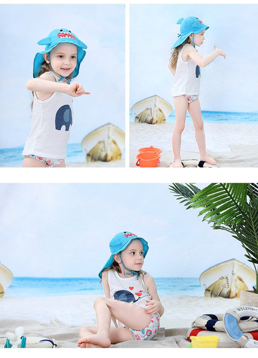 Cartoon Shark Outdoor Beach Sunscreen Children's Shawl Hat