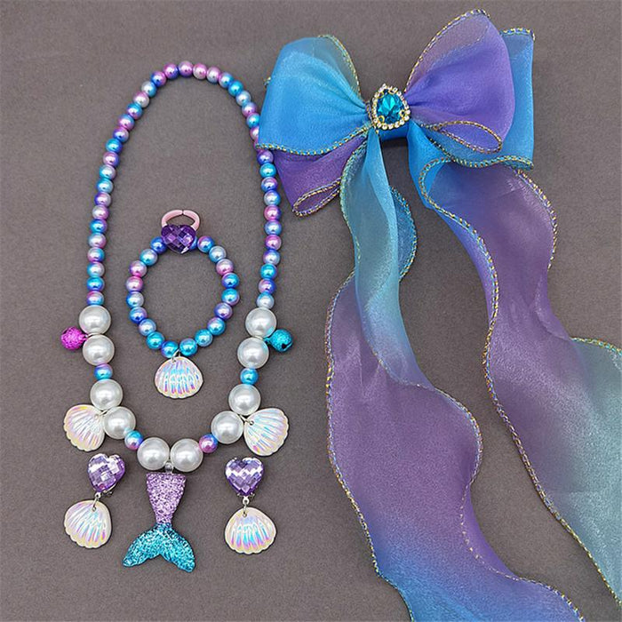 Children's Beauty Fishtail Pearl Necklace Bracelet Ring Earring Set