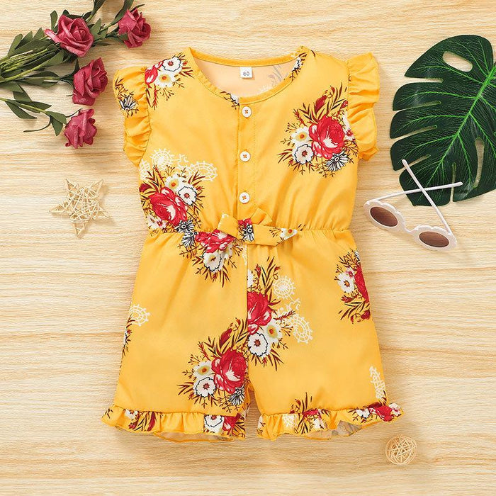 Girls Short Sleeve Printed Jumpsuit