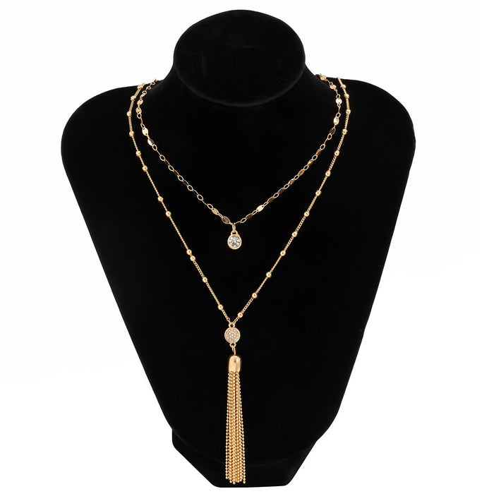 Simple Beaded Tassel Pendant Double Layer Necklace