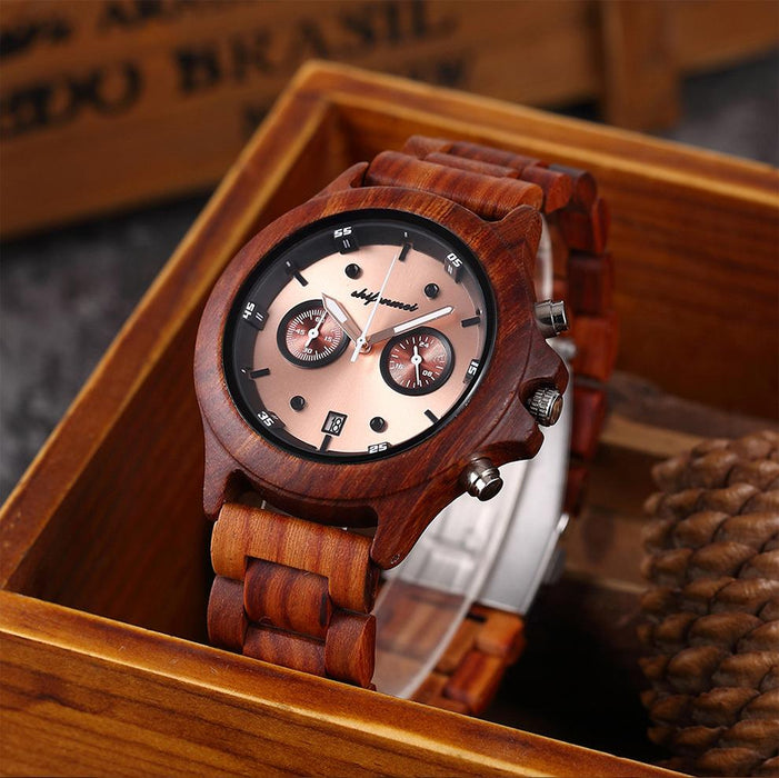 Classic Double Eye Wooden Business Quartz Watch