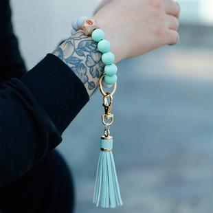 Handmade Cotton Tassel Leopard Silicone Bracelet Key Chain