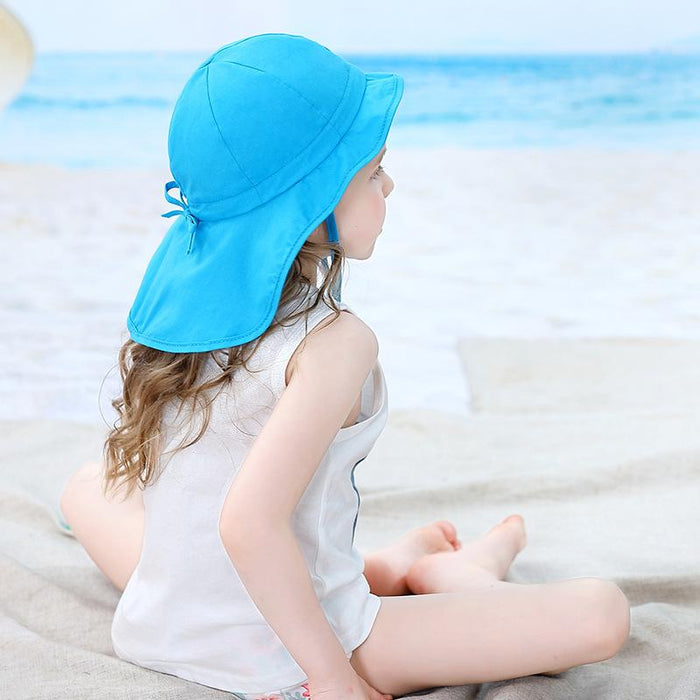 Summer Thin Blue Ruffled Sunscreen Children's Shawl Hat