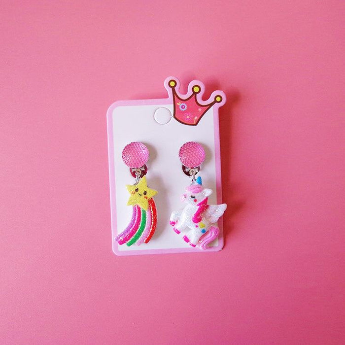 Children's Earrings Earclip Pendant Unicorn Cartoon Jewelry