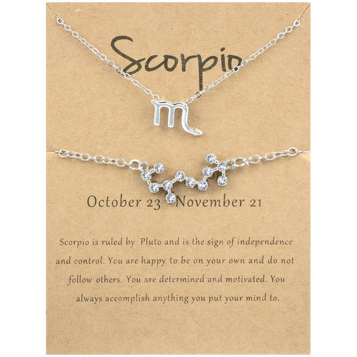 Twelve Constellations Necklace Diamond Bracelet Card Set