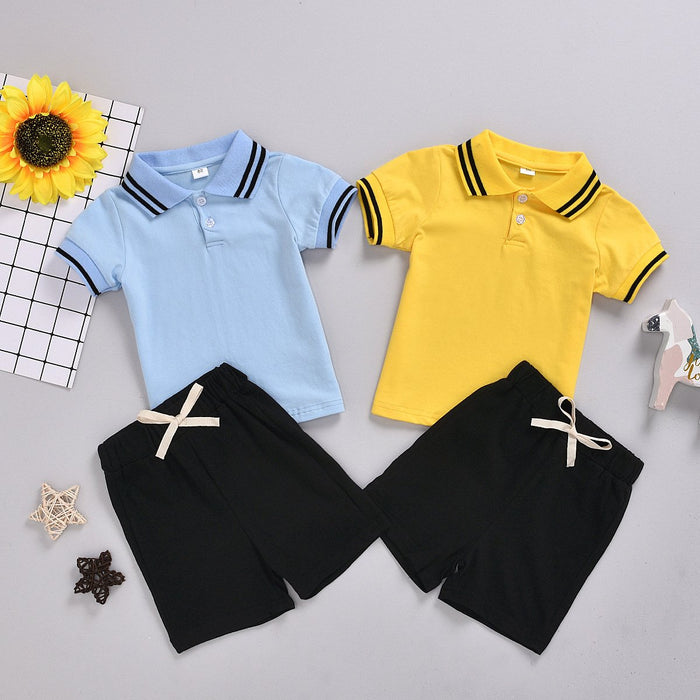 Striped stand collar shirt Short Sleeve Top Shorts two piece set