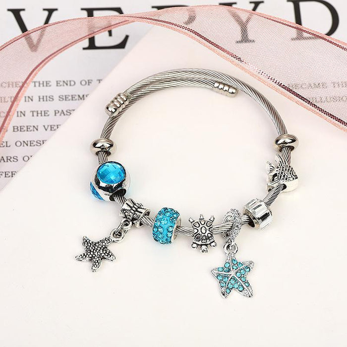 Stainless Steel Bracelet Starfish Sea Animal Beaded Bracelet