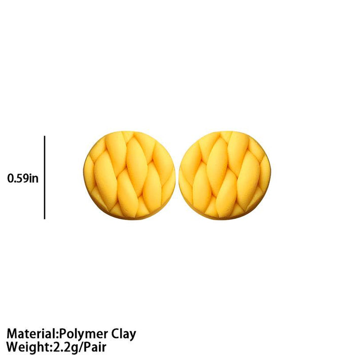 Woven Texture Soft Ceramic Earrings Polymerized Clay Round Earrings