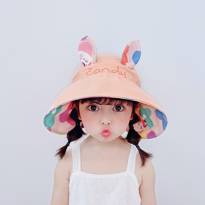 Summer  Cute Rabbit Ears Double-sided Children's Foldable Empty Top Hat