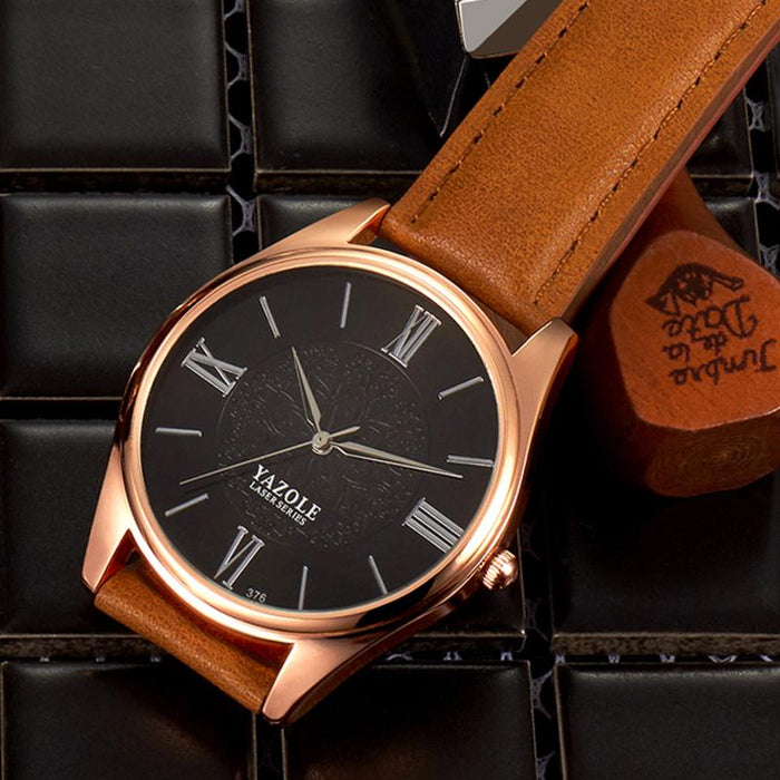 YAZOLE Top Brand Luxury Fashion Business Men's Watch Leather Clock