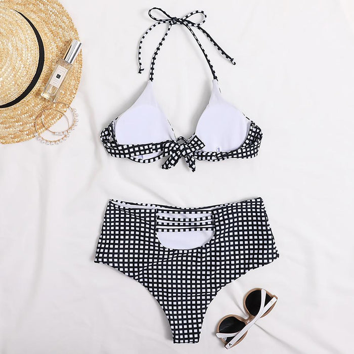 New Sexy Backless Plaid Printed Women's Split Bikini