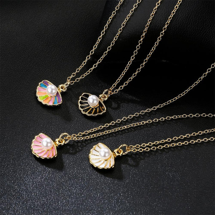 Oil Drop Shell Shape Pendant Gold Women's Necklace