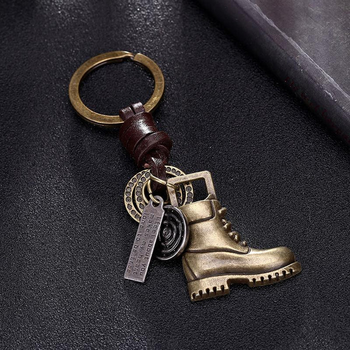 Vintage Martin boots leather Keychains creative small gift hand woven car key pendant