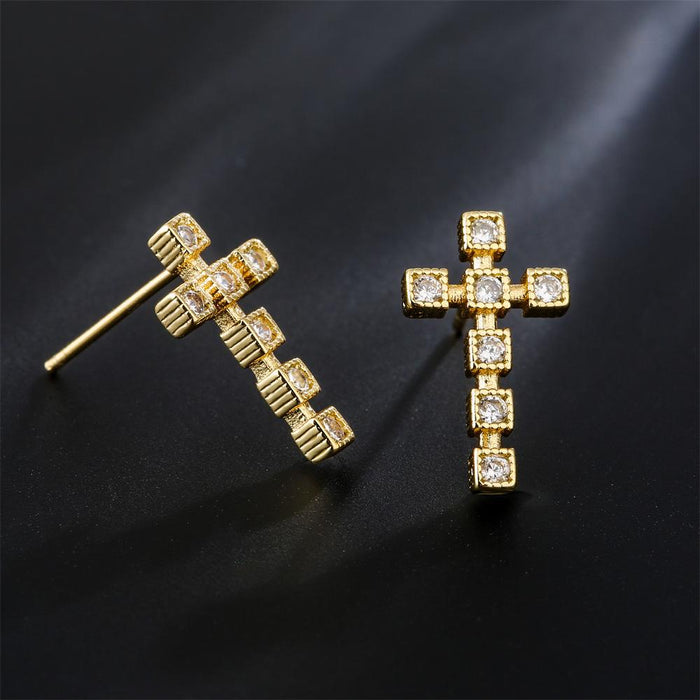 Fashion Personality Cross Gold Color Zircon Earrings