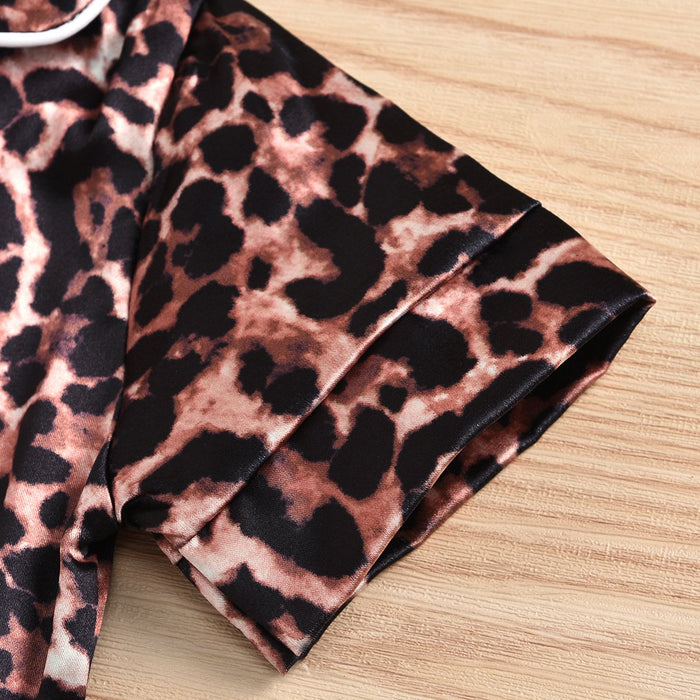 Thin home pajamas suit leopard Shirt Top Shorts two pieces