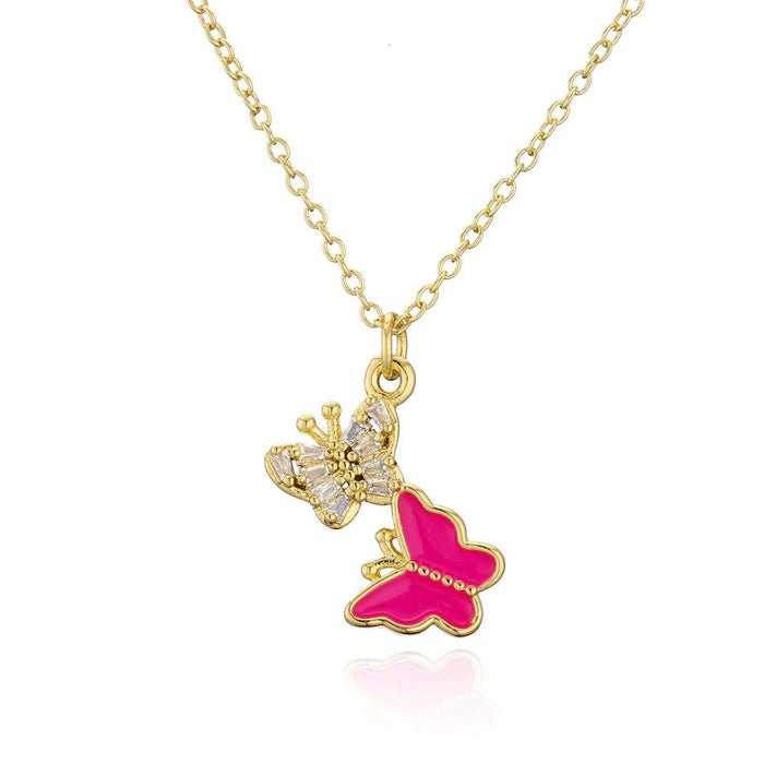 Fashion Personality Two Butterfly Pendant Zircon Gold Color Necklace