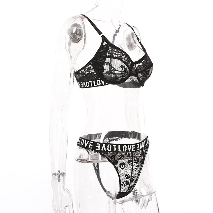 Women's Lace Stitching Underwear Sexy Alphabet Lingerie Set