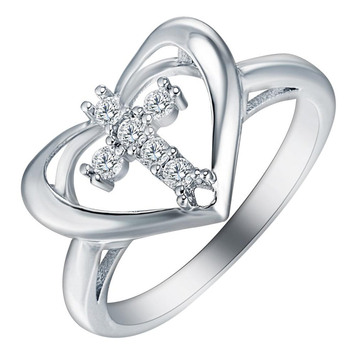 Fashon Jewelry Heart White Zircon Cross Rings