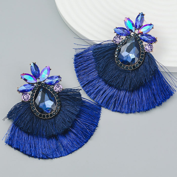 Women's Colorful Rhinestone Alloy Flower Tassel Earrings