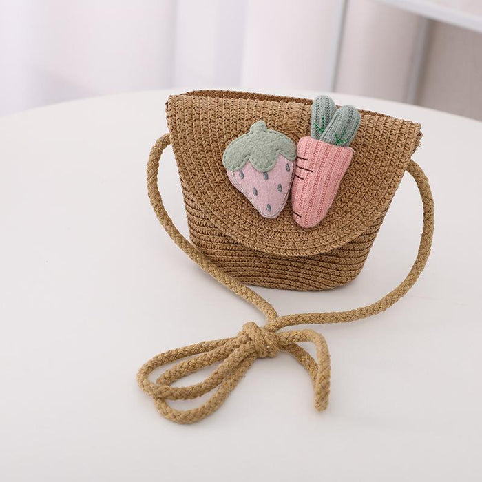 Cute Strawberry Radish Children's Wavy Straw Hat Bag Set
