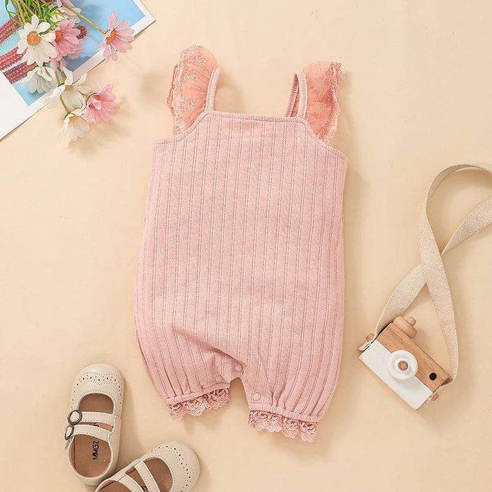 Baby Solid Color Lace Suspender Jumpsuit