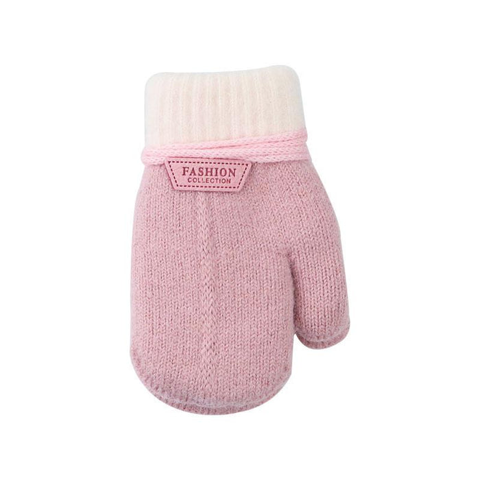 Winter Solid Thicken Plus Velvet Halter Gloves For Kids