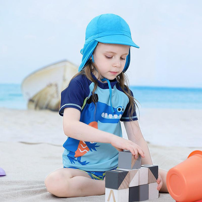 Blue Ruffled Outdoor Sunscreen Thin Children's Shawl Hat