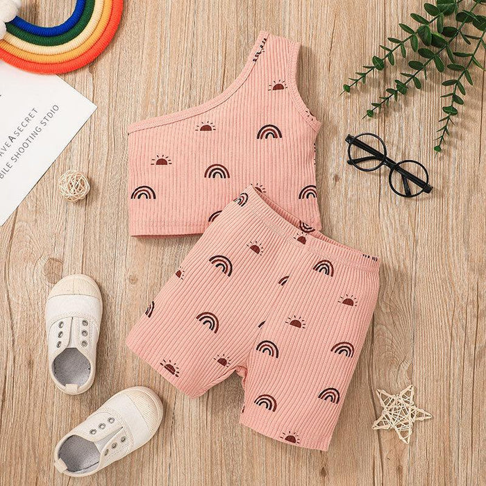 Off Shoulder Little Girl Fashion Shorts Two Piece Set