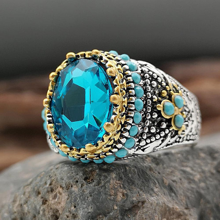 New Vintage Sapphire Two Color Men's Ring