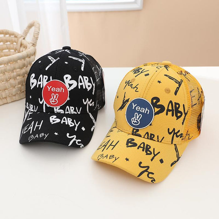 Summer BABY Graffiti Print Kids Sunshade Mesh Cap