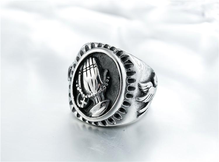 Christian Hands Prayer Peace Pigeon Titanium Steel Ring