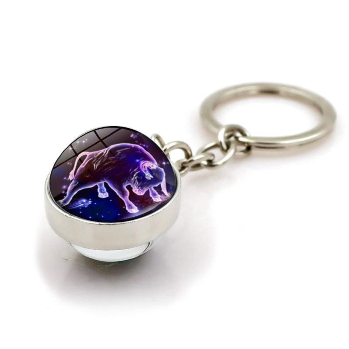 Luminous Twelve Constellations Key Chain Pendant Double-sided Glass Ball Pendant